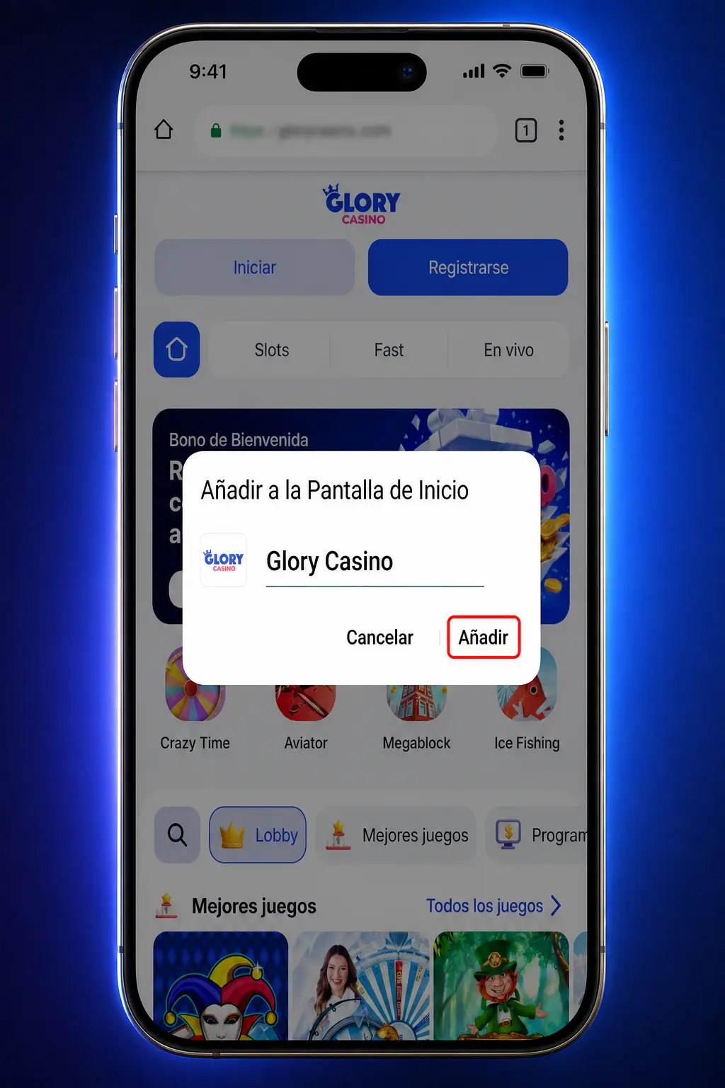 Pasos para descargar e instalar la app de Glory Casino en Android desde el navegador Chrome